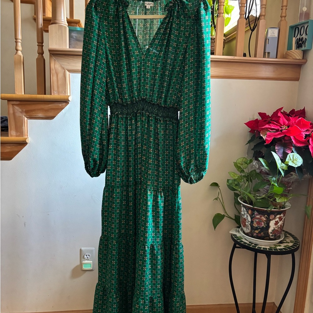 Max Studio Green Patterned Long Sleeve Dress Size S